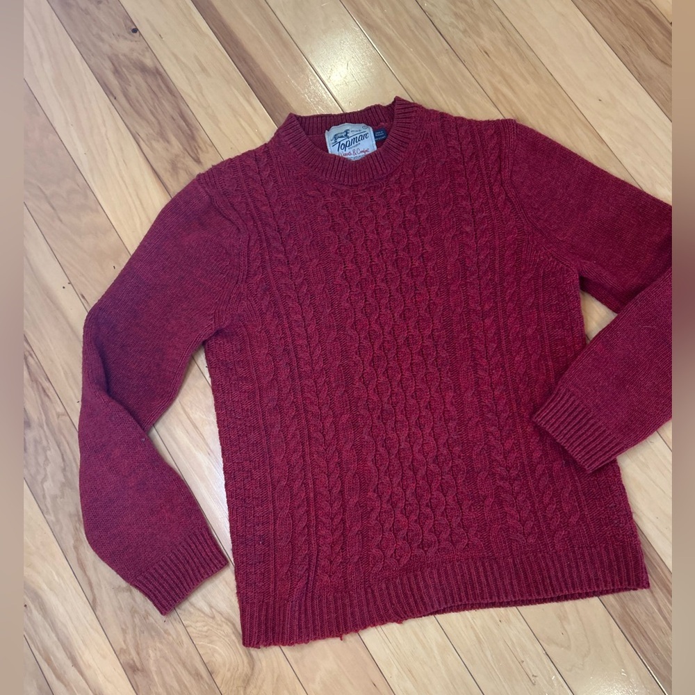 TOPMAN Burgundy Red Cable Knit Wool Blend Sweater Mens Small Dark Academy Prep